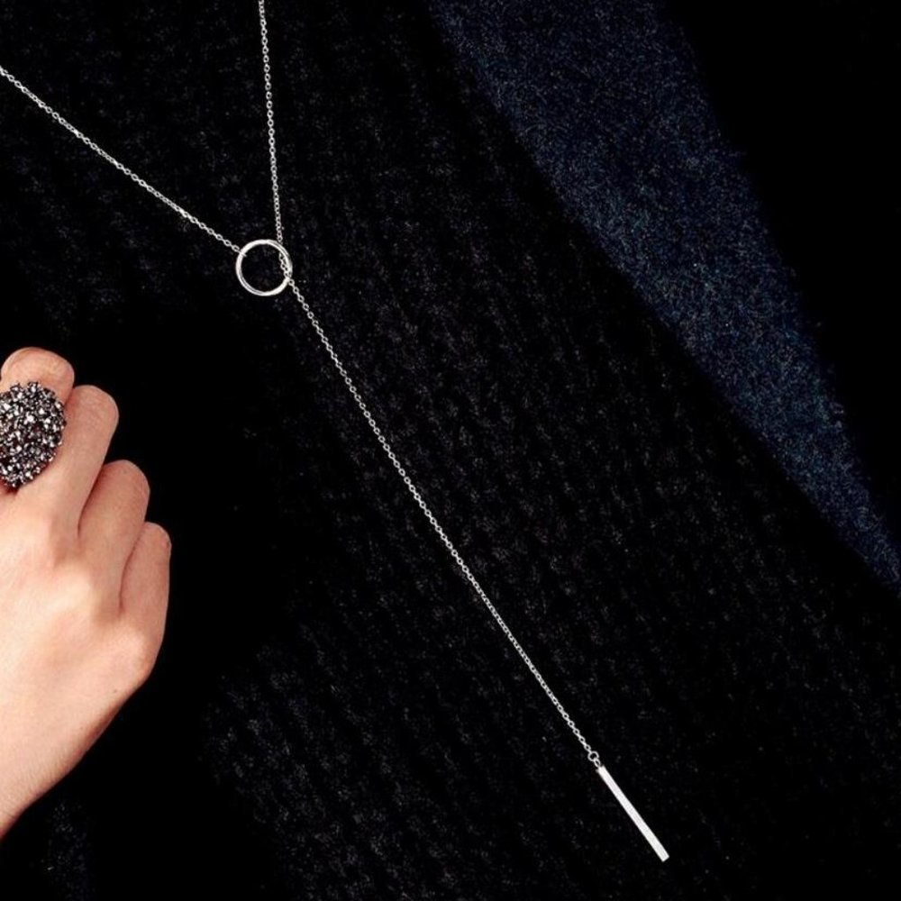 NEW 925 Sterling Silver Bar Circle Necklace - Picture 4 of 8